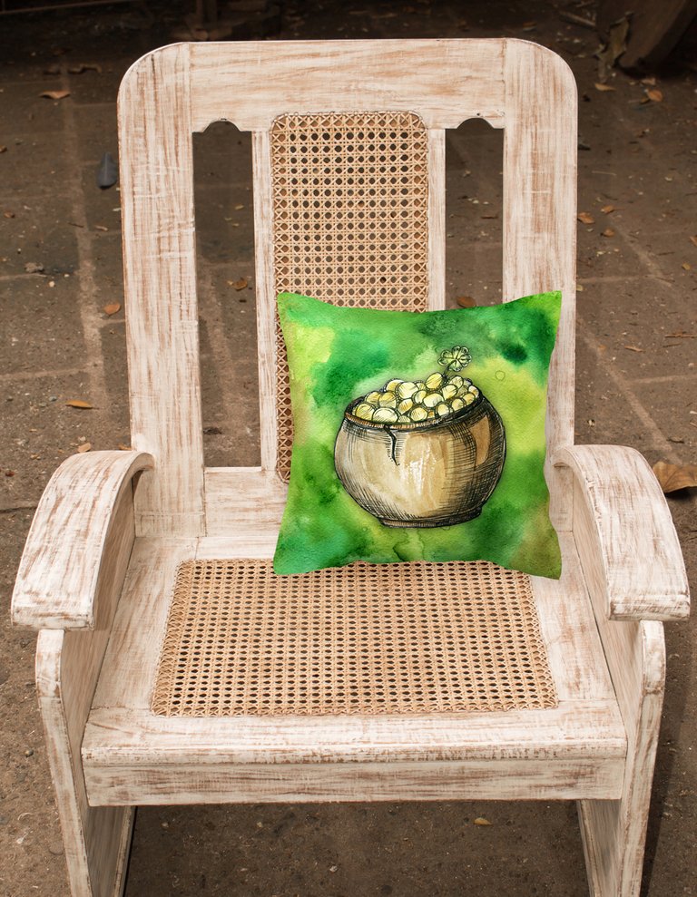 14 in x 14 in Outdoor Throw PillowIrish Pot of Gold Fabric Decorative Pillow