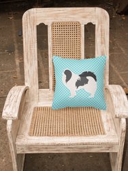 14 in x 14 in Outdoor Throw PillowJapanese Chin Checkerboard Blue Fabric Decorative Pillow