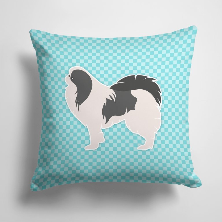 14 in x 14 in Outdoor Throw PillowJapanese Chin Checkerboard Blue Fabric Decorative Pillow