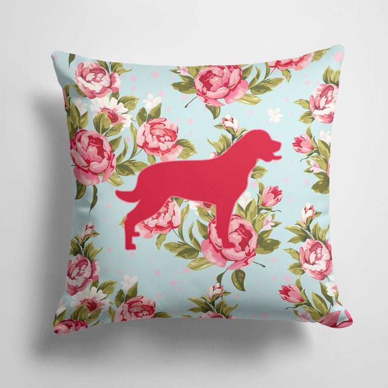 14 in x 14 in Outdoor Throw PillowLabrador Shabby Chic Blue Roses BB1111 Fabric Decorative Pillow