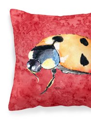 14 in x 14 in Outdoor Throw PillowLady Bug on Red Fabric Decorative Pillow