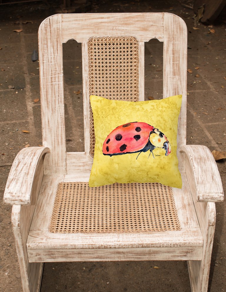 14 in x 14 in Outdoor Throw PillowLady Bug on Yellow Fabric Decorative Pillow