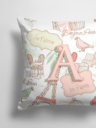 14 in x 14 in Outdoor Throw PillowLetter A Love in Paris Pink Fabric Decorative Pillow