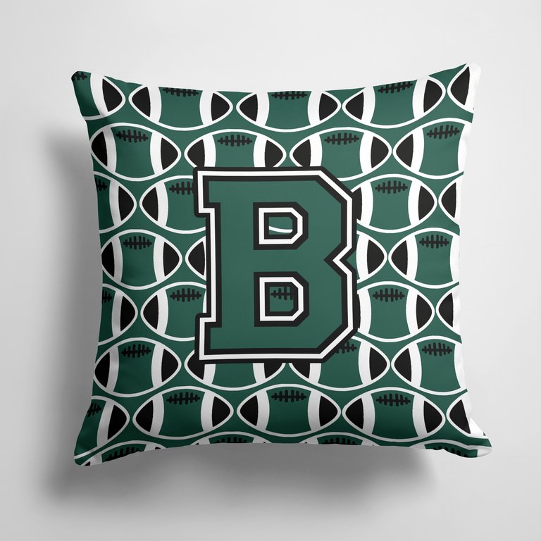 14 in x 14 in Outdoor Throw PillowLetter B Football Green and White Fabric Decorative Pillow