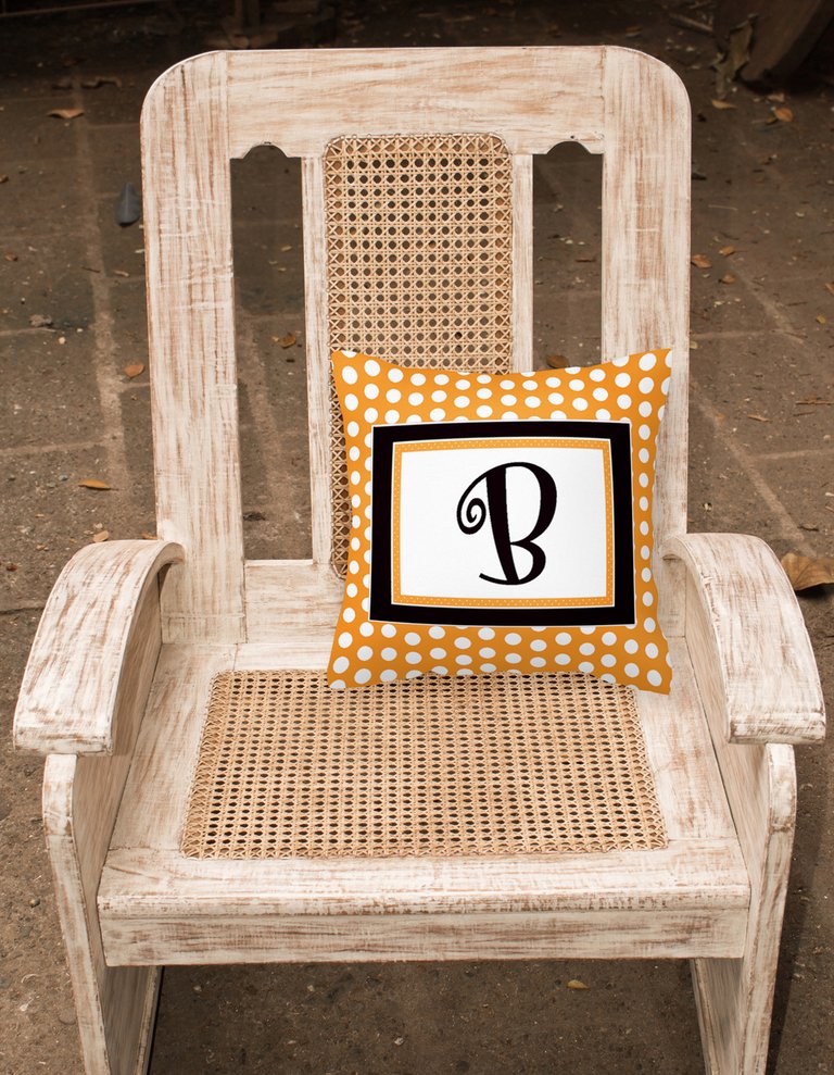 14 in x 14 in Outdoor Throw PillowLetter B Initial Monogram - Orange Polkadots Fabric Decorative Pillow