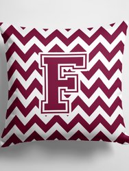 14 in x 14 in Outdoor Throw PillowLetter F Chevron Maroon and White  Fabric Decorative Pillow