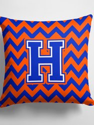 14 in x 14 in Outdoor Throw PillowLetter H Chevron Orange and Blue Fabric Decorative Pillow