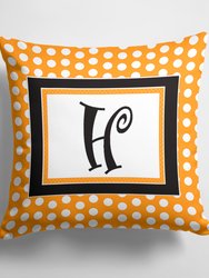14 in x 14 in Outdoor Throw PillowLetter H Initial Monogram - Orange Polkadots Fabric Decorative Pillow