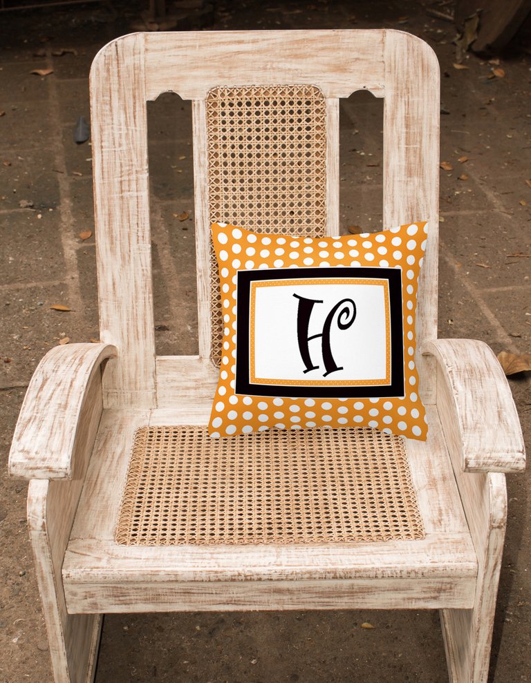 14 in x 14 in Outdoor Throw PillowLetter H Initial Monogram - Orange Polkadots Fabric Decorative Pillow