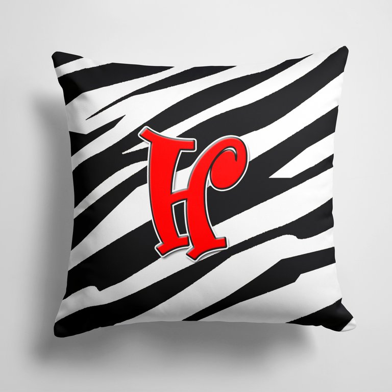 14 in x 14 in Outdoor Throw PillowLetter H Initial Monogram - Zebra Red Fabric Decorative Pillow