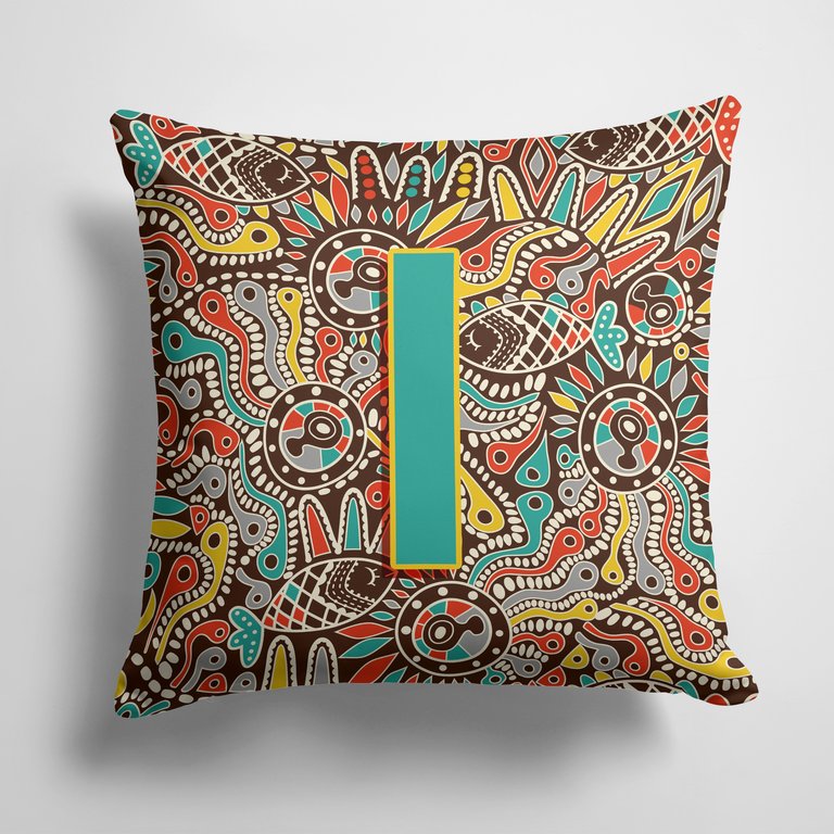 14 in x 14 in Outdoor Throw PillowLetter I Retro Tribal Alphabet Initial Fabric Decorative Pillow