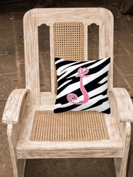 14 in x 14 in Outdoor Throw PillowLetter J Initial Zebra Stripe and Pink Fabric Decorative Pillow