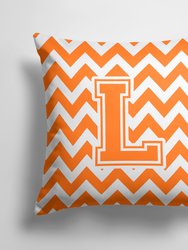 14 in x 14 in Outdoor Throw PillowLetter L Chevron Orange and White Fabric Decorative Pillow