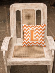 14 in x 14 in Outdoor Throw PillowLetter L Chevron Orange and White Fabric Decorative Pillow