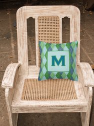 14 in x 14 in Outdoor Throw PillowLetter M Initial Monogram - Blue Argoyle Fabric Decorative Pillow