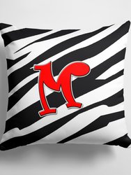 14 in x 14 in Outdoor Throw PillowLetter M Initial Monogram - Zebra Red Fabric Decorative Pillow