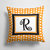 14 in x 14 in Outdoor Throw PillowLetter R Initial Monogram - Orange Polkadots Fabric Decorative Pillow