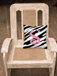 14 in x 14 in Outdoor Throw PillowLetter S Initial Zebra Stripe and Pink Fabric Decorative Pillow