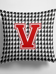 14 in x 14 in Outdoor Throw PillowLetter V Monogram - Houndstooth Black Fabric Decorative Pillow