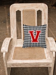 14 in x 14 in Outdoor Throw PillowLetter V Monogram - Houndstooth Black Fabric Decorative Pillow