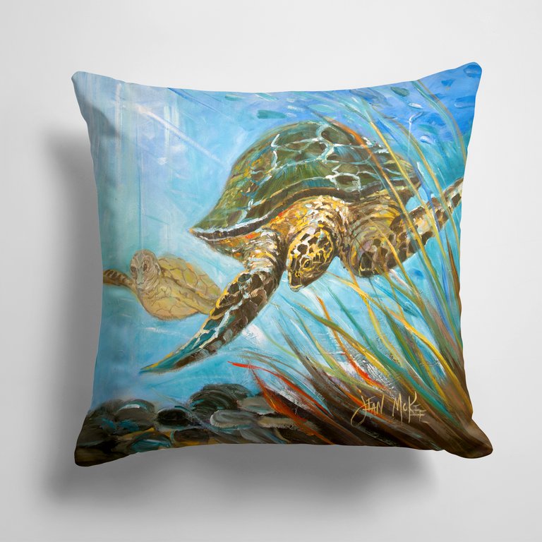 14 in x 14 in Outdoor Throw PillowLoggerhead Sea Turtle Fabric Decorative Pillow
