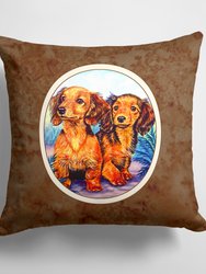 14 in x 14 in Outdoor Throw PillowLong Hair Red Dachshund Two Peas Fabric Decorative Pillow
