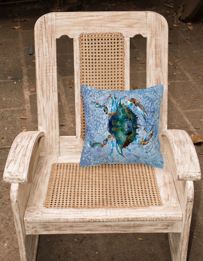 14 in x 14 in Outdoor Throw PillowMale Blue Crab Cool Blue Water Fabric Decorative Pillow