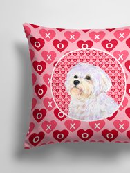 14 in x 14 in Outdoor Throw PillowMaltese Hearts Love and Valentine's Day Portrait Fabric Decorative Pillow