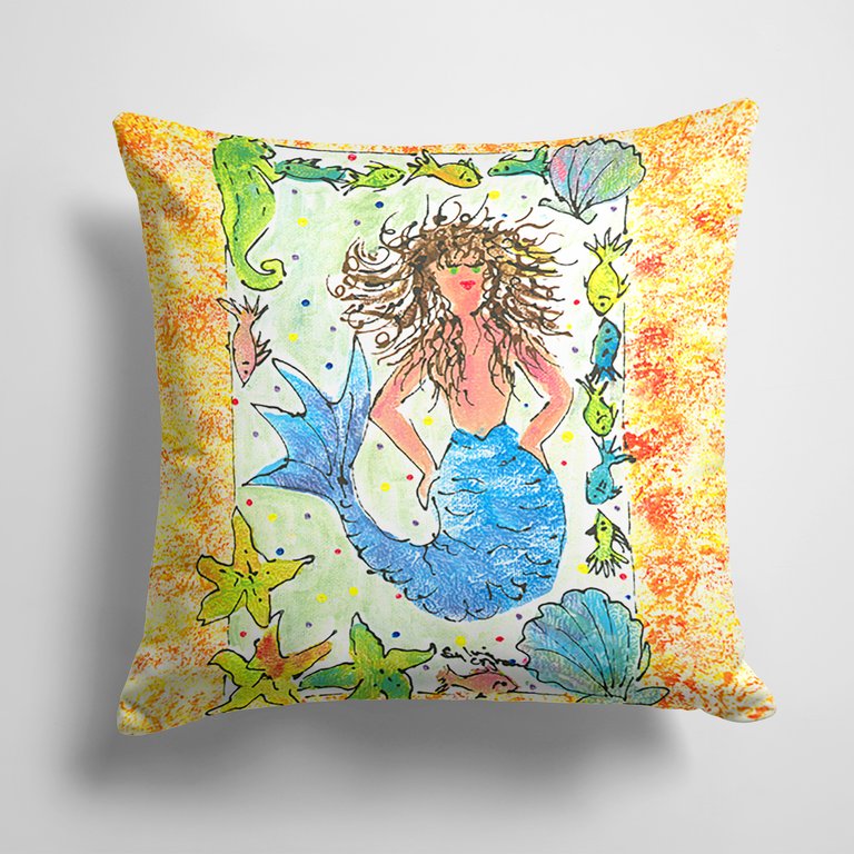 14 in x 14 in Outdoor Throw PillowMermaid Fabric Decorative Pillow