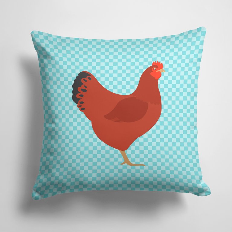 14 in x 14 in Outdoor Throw PillowNew Hampshire Red Chicken Blue Check Fabric Decorative Pillow