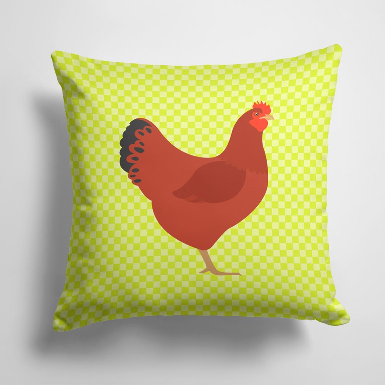 14 in x 14 in Outdoor Throw PillowNew Hampshire Red Chicken Green Fabric Decorative Pillow