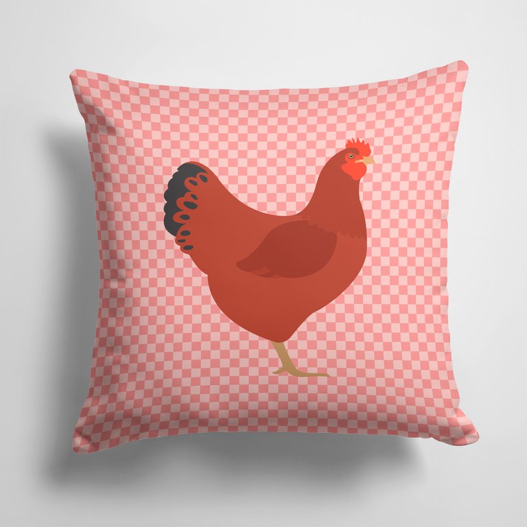 14 in x 14 in Outdoor Throw PillowNew Hampshire Red Chicken Pink Check Fabric Decorative Pillow