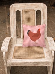 14 in x 14 in Outdoor Throw PillowNew Hampshire Red Chicken Pink Check Fabric Decorative Pillow