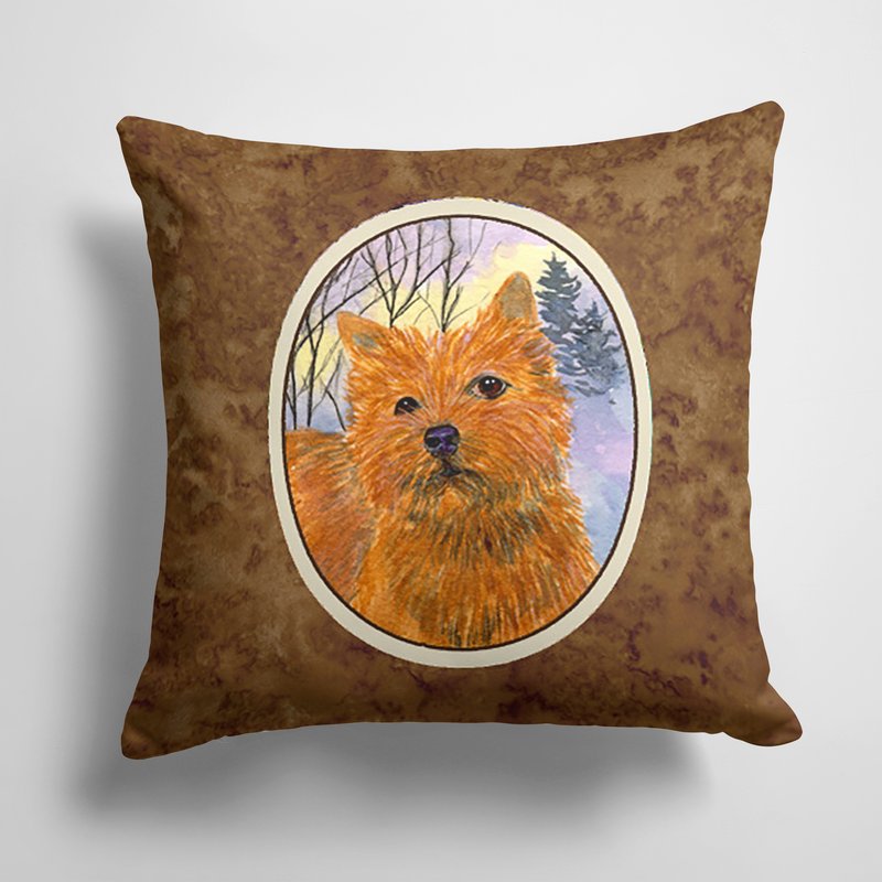 Caroline's Treasures 14 In X 14 In Outdoor Throw Pillownorwich Terrier Fabric Decorative Pillow In Brown