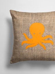 14 in x 14 in Outdoor Throw PillowOctopus Burlap and Orange BB1090 Fabric Decorative Pillow