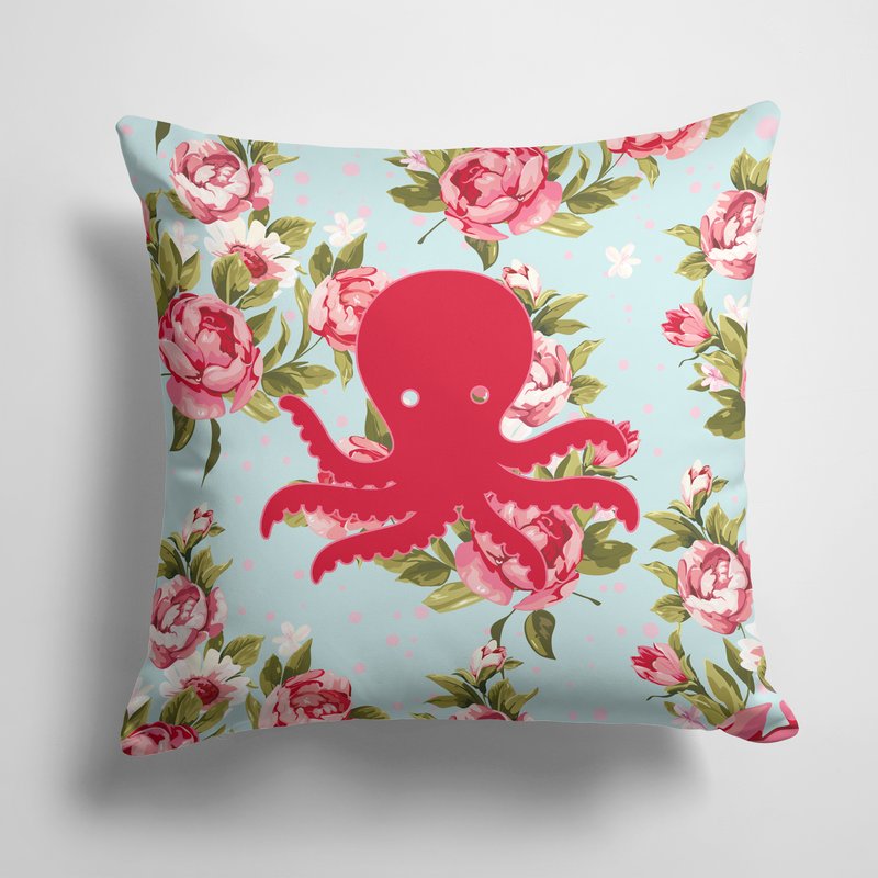 Caroline's Treasures 14 In X 14 In Outdoor Throw Pillowoctopus Shabby Chic Blue Roses Bb1090 Fabric Decorative Pillow