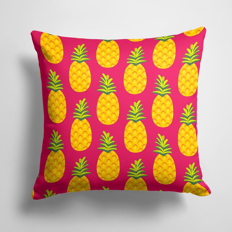 14 in x 14 in Outdoor Throw PillowPineapples on Pink Fabric Decorative Pillow