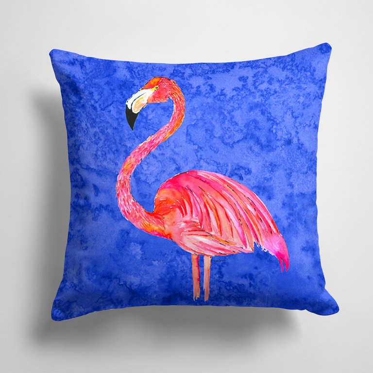 14 in x 14 in Outdoor Throw PillowPink Flamingo Fabric Decorative Pillow