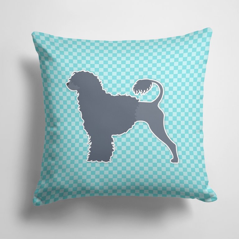 14 in x 14 in Outdoor Throw PillowPortuguese Water Dog Checkerboard Blue Fabric Decorative Pillow