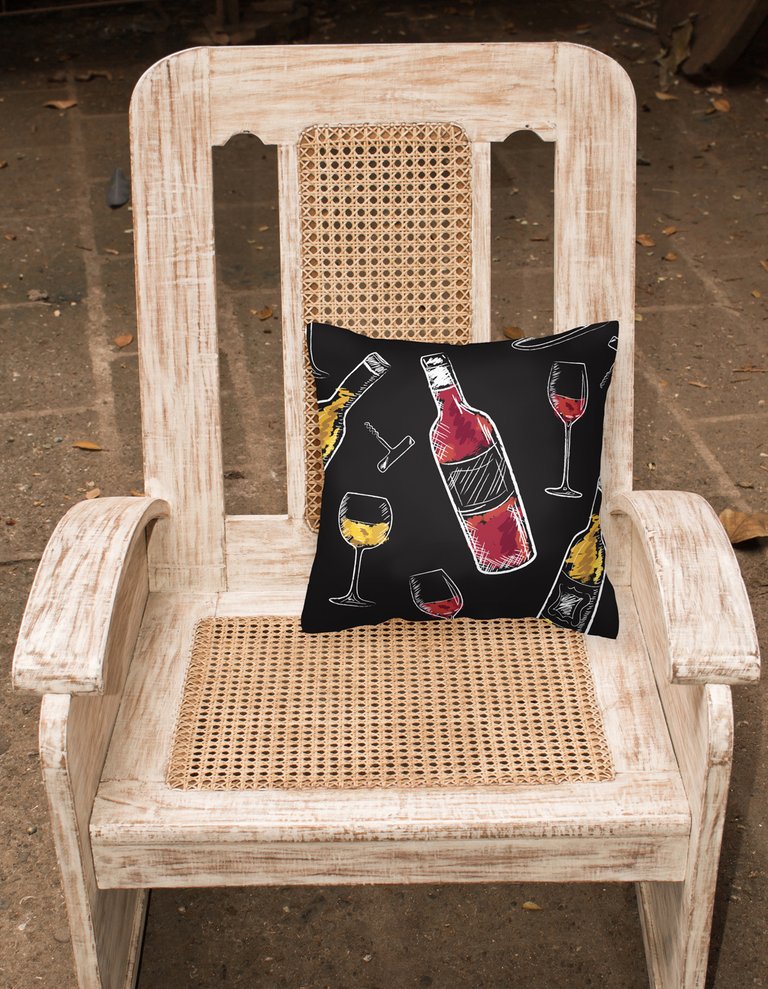 14 in x 14 in Outdoor Throw PillowRed and White Wine on Black Fabric Decorative Pillow
