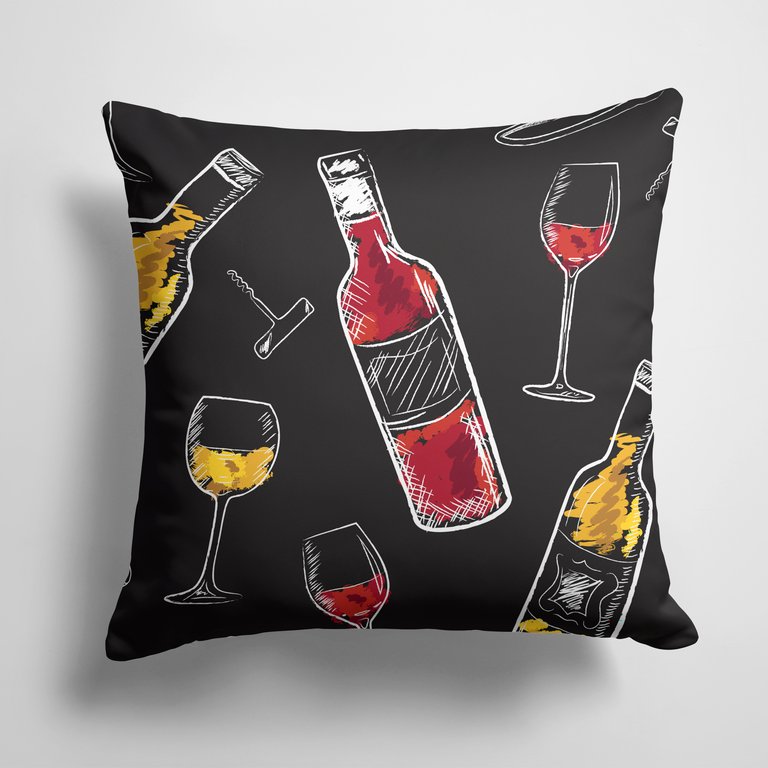14 in x 14 in Outdoor Throw PillowRed and White Wine on Black Fabric Decorative Pillow
