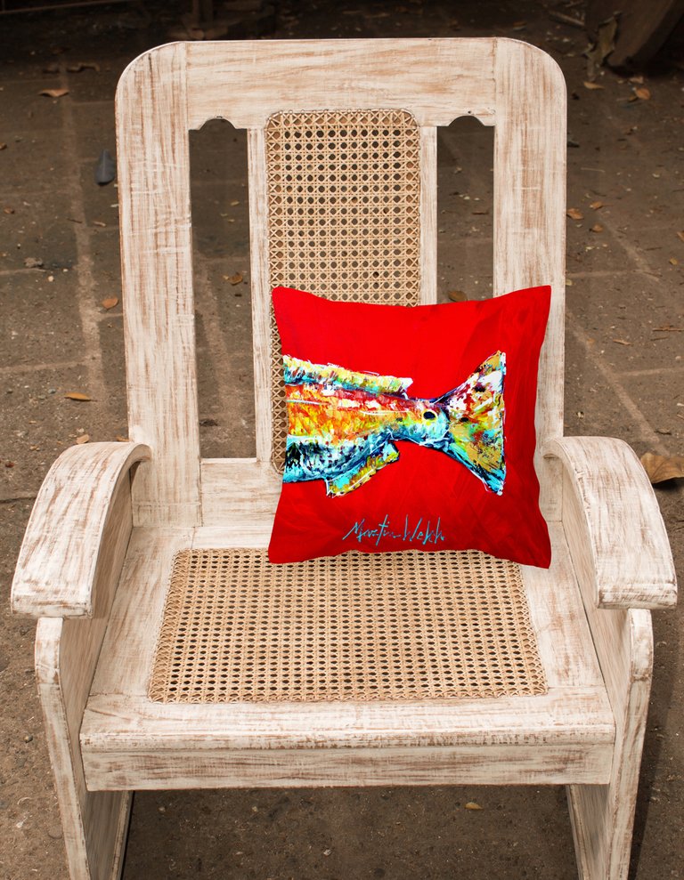 14 in x 14 in Outdoor Throw PillowRed Fish Alphonzo Tail Fabric Decorative Pillow