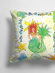 14 in x 14 in Outdoor Throw PillowRed Headed Funky Mermaid Fabric Decorative Pillow