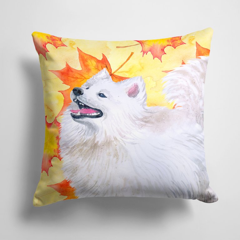 14 in x 14 in Outdoor Throw PillowSamoyed Fall Fabric Decorative Pillow