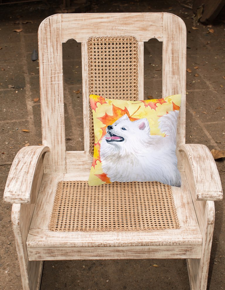 14 in x 14 in Outdoor Throw PillowSamoyed Fall Fabric Decorative Pillow