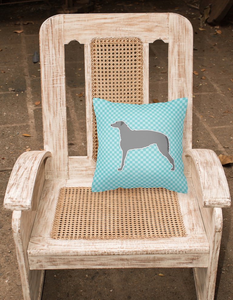 14 in x 14 in Outdoor Throw PillowScottish Deerhound  Checkerboard Blue Fabric Decorative Pillow