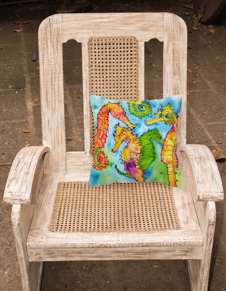 14 in x 14 in Outdoor Throw PillowSeahorse Fabric Decorative Pillow