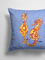 14 in x 14 in Outdoor Throw PillowSeahorses on Blue Fabric Decorative Pillow
