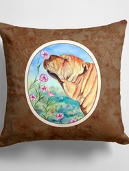 14 in x 14 in Outdoor Throw PillowShar Pei Smell the flowers  Fabric Decorative Pillow