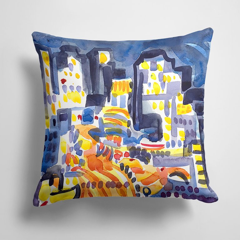 14 in x 14 in Outdoor Throw PillowSkyline Abstract Fabric Decorative Pillow